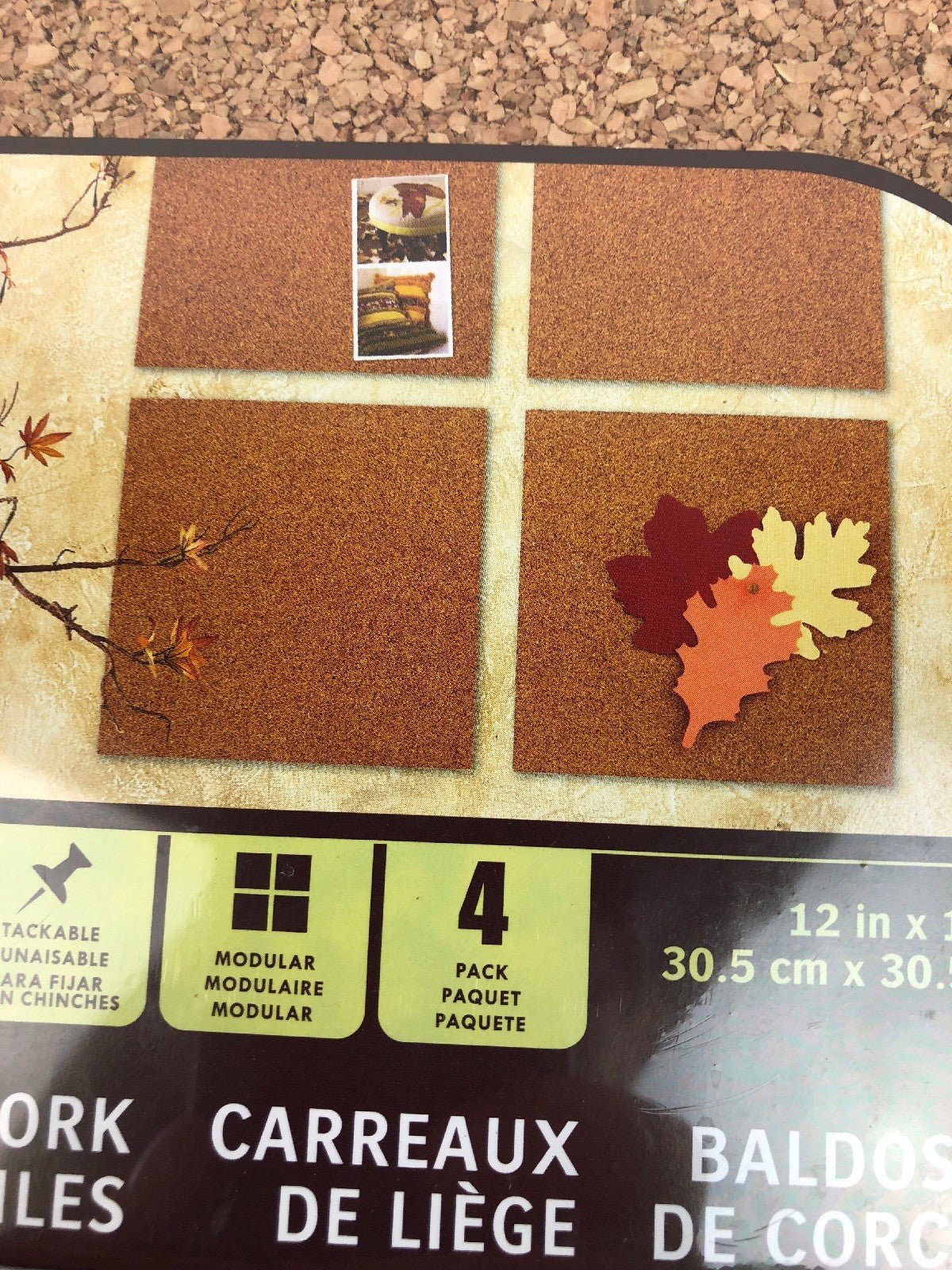Quartet Cork Tile Or Roll Bulletin Board - Cork Surface 4 Pc 12” x 12” W Hrdwre