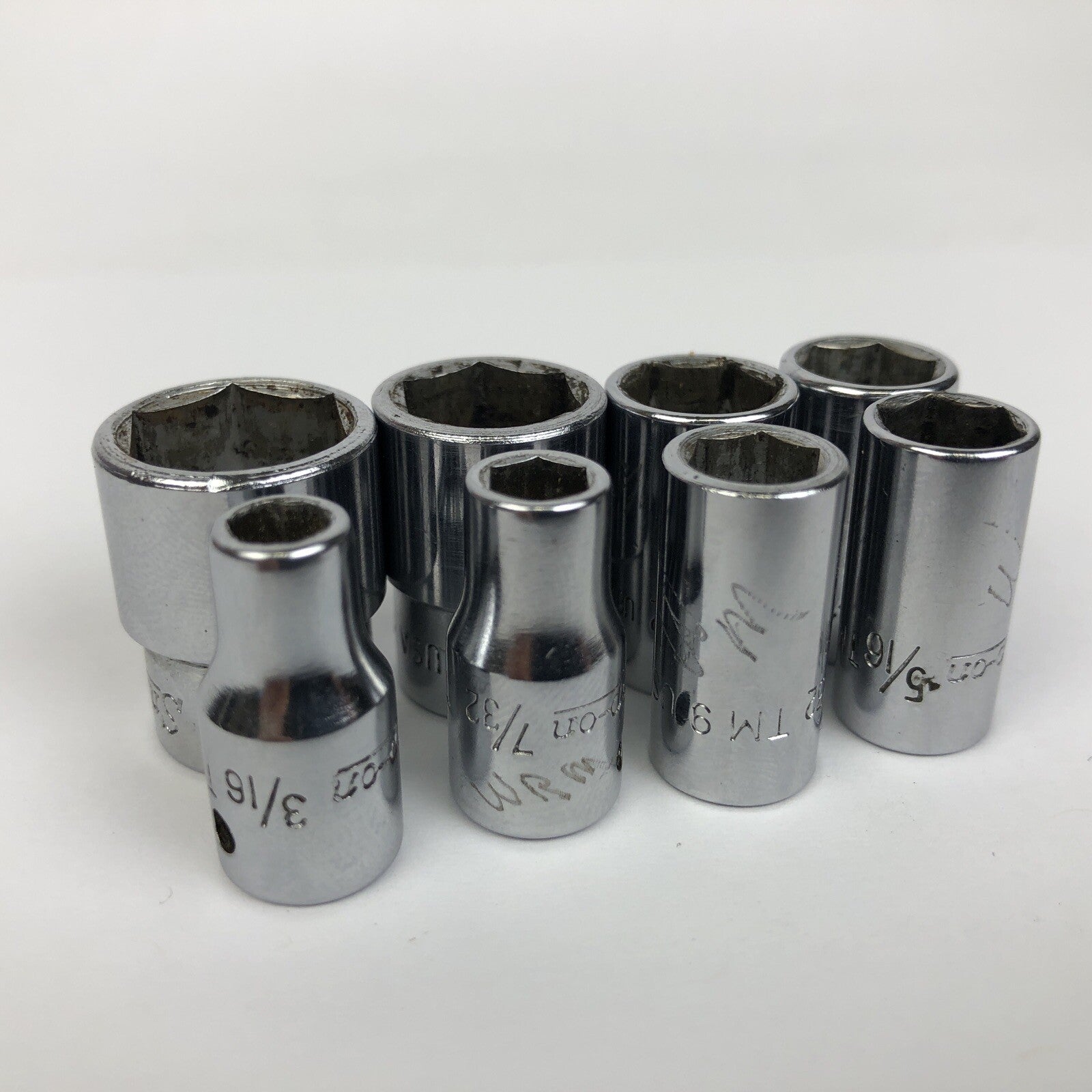 8 x Snap-on Tools 1/4” 6 Point Drive Sockets TM-16 1/2" - TM-6 3/16"