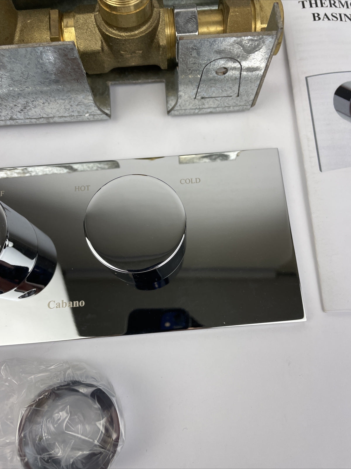 CABANO Designer Built-in Thermostatic Basin Mixer Polished Chrome w Hardware NEW