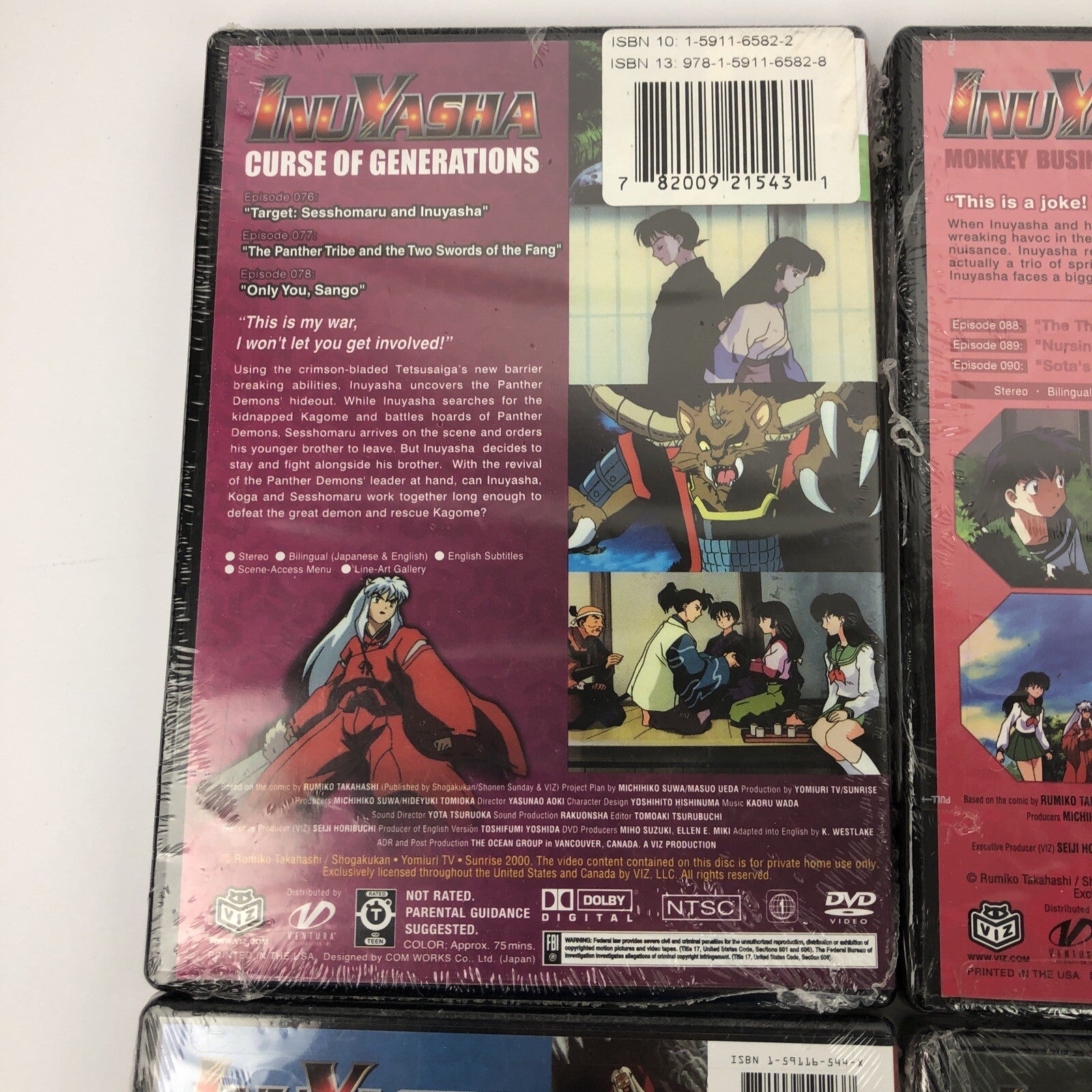 4 x Inuyasha Anime DVD Lot Crimson Blade Monkey Business + + Brand New Sealed