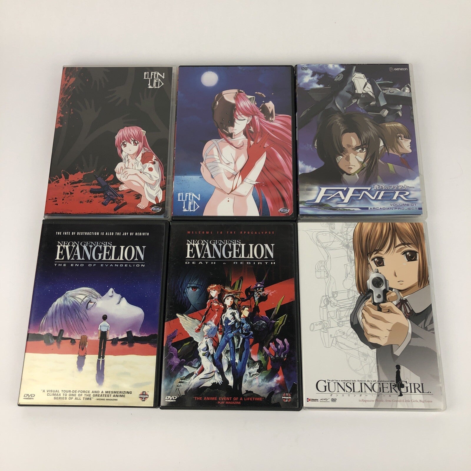 ANIME DVD LOT Elfen Lied Vector 1 , 2 Gunslinger Girl Fafner Neon Genesis x 2