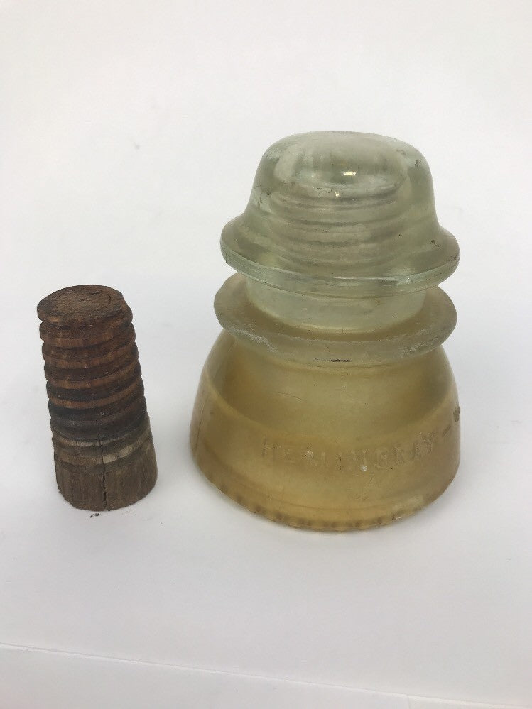 Clear #42 Hemingray glass insulator With Wood Core
