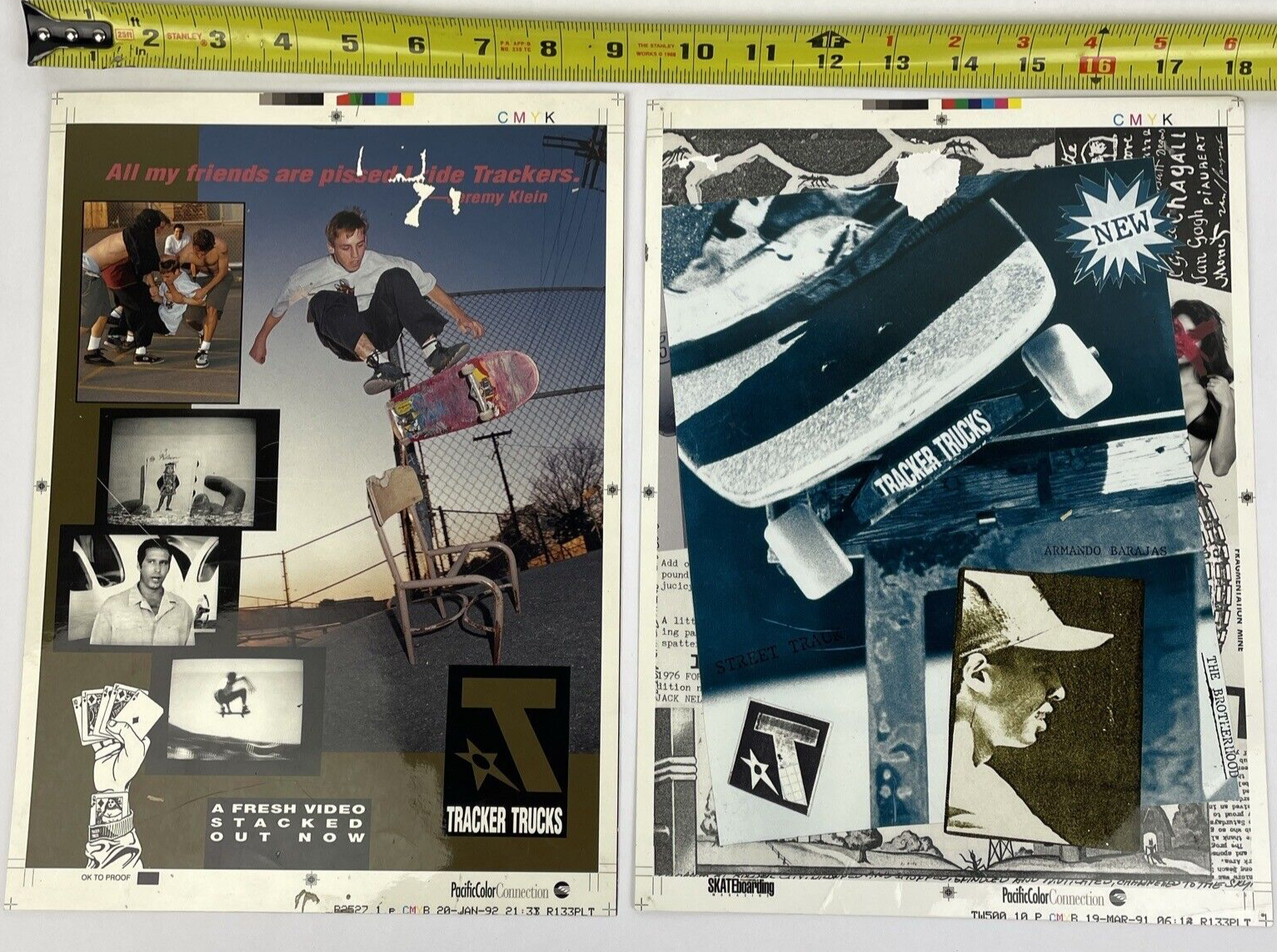 Huge lot of vintage Tracker Trucks trade show display advert proofs and skateboarding memorabilia.