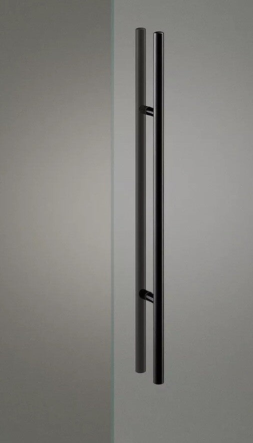 Union Japan 31" Black Round Pull Handle Back to Back Frameless Shower Glass Door