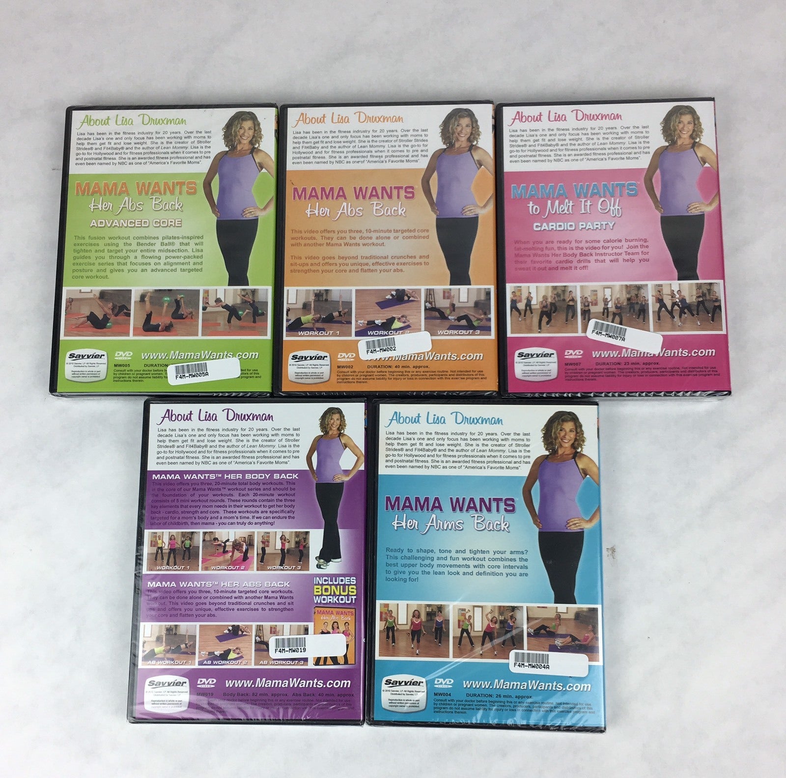 Lot of 5 Mama Wants Her Body Abs Arms Booty Back DVD Lisa Druxman Melt it Off