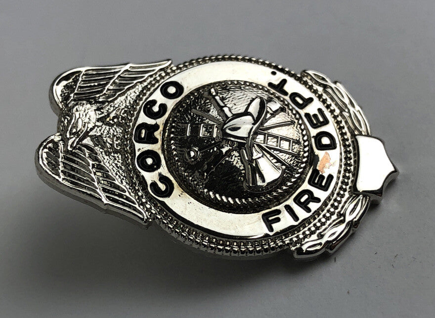 Vintage CORCO Fire Dept. Mini Badge Lapel Pin 1.25" x 1" - Very Rare Find