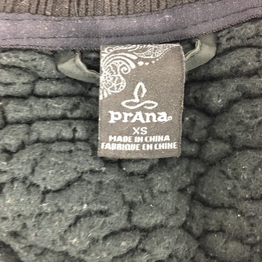 Prana Womens Quilted Jacket Black Zip Up Breathe Ribbed Moc Neck Stretch XS