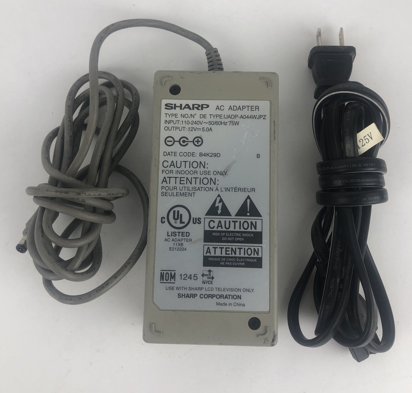 SHARP OEM UADP-A044WJPZ AC Power Adapter 12V - 5.0A for LC-20S1U LC-20S2U-S A28