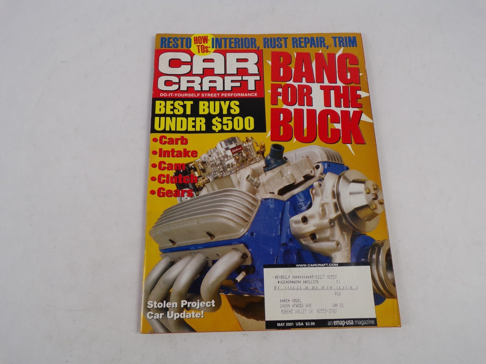 May 2001 Car Craft Bang For The Buck Carb Intake Cam Clutch Gears Rust Repair