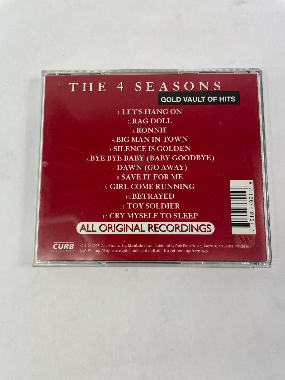 The 4 Seasons Gold Vault Of Hits All Original Recordings Let's Hang On Rag CD#73
