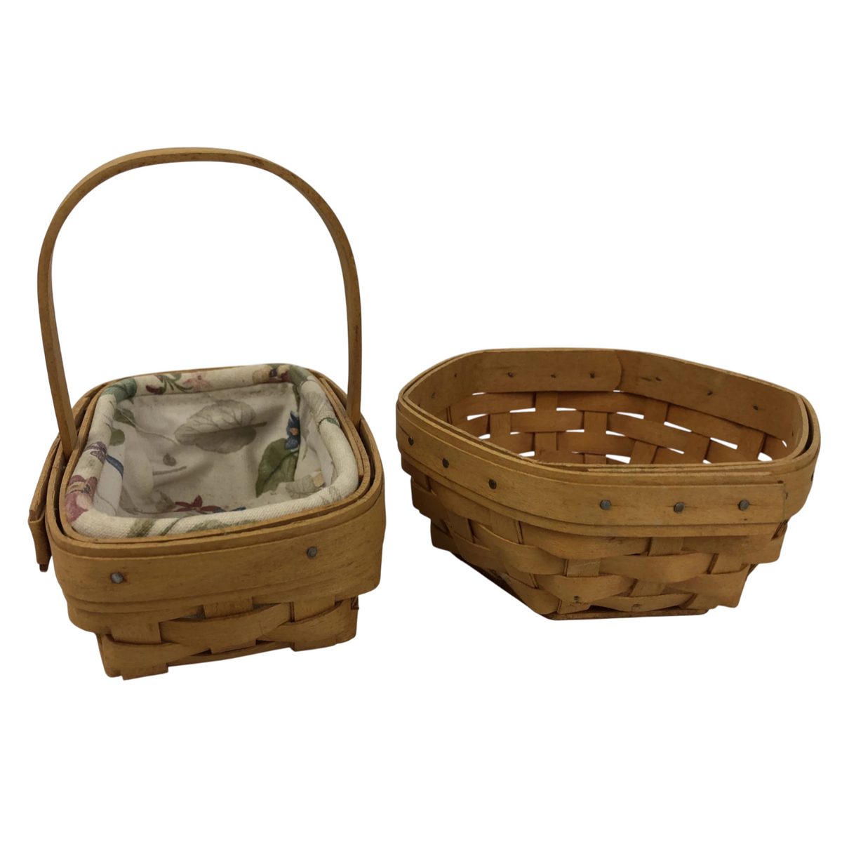 2 x Vintage Longaberger Baskets Two Small 1 With Floral Liner Dresden Ohio USA