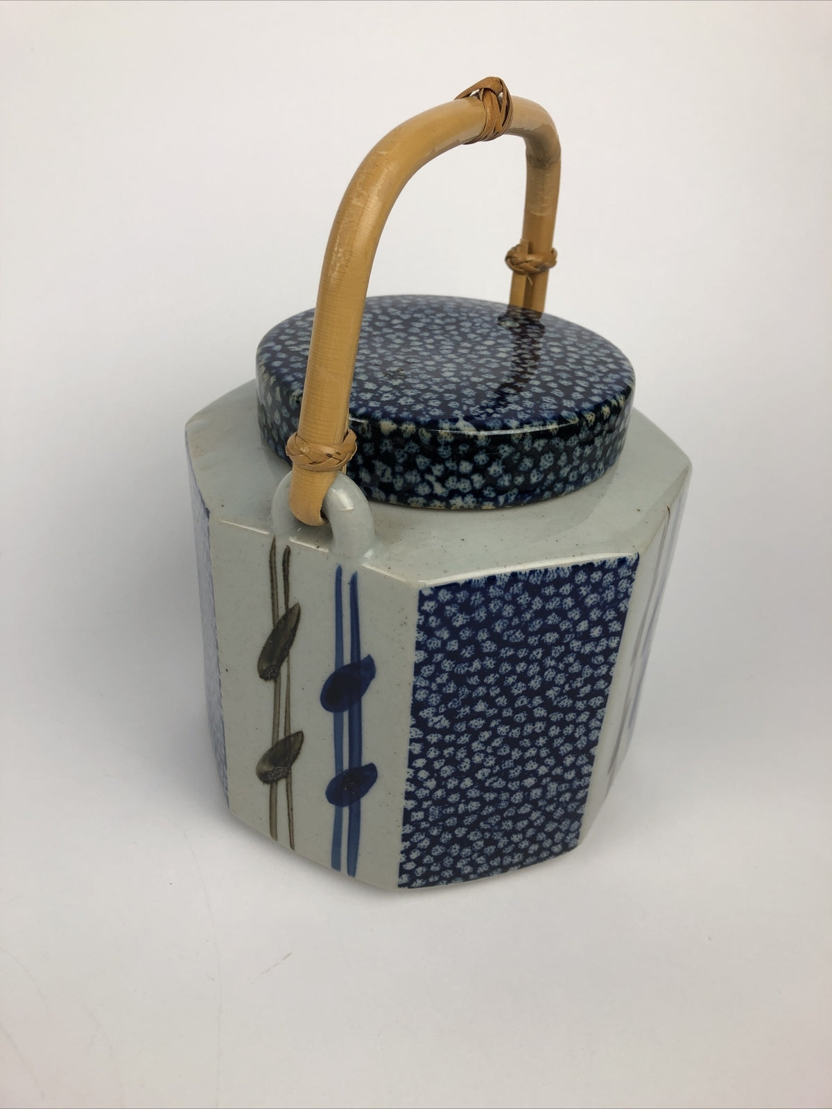 Takahashi San Francisco Hand Painted Bamboo Handle Teapot Mid Century 1970's
