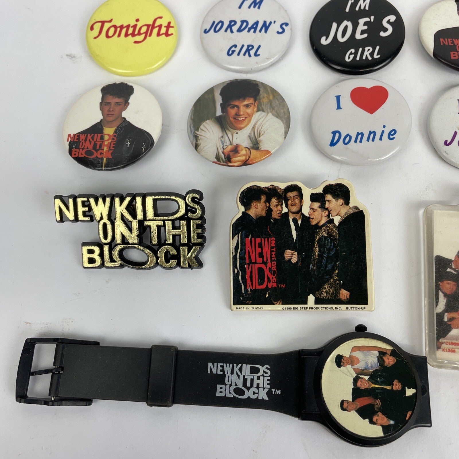 Lot of 45 New Kids On The Block buttons pins keychain and vintage NKOTB collectibles from the 90s and Y2K era