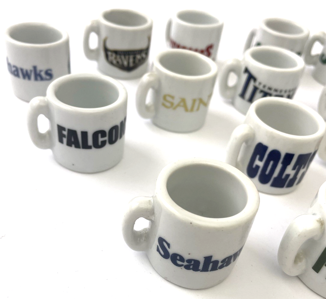 NFL Football Teams Mini Miniature Ceramic Coffee Mugs Team Logo Cups Lot Of 19
