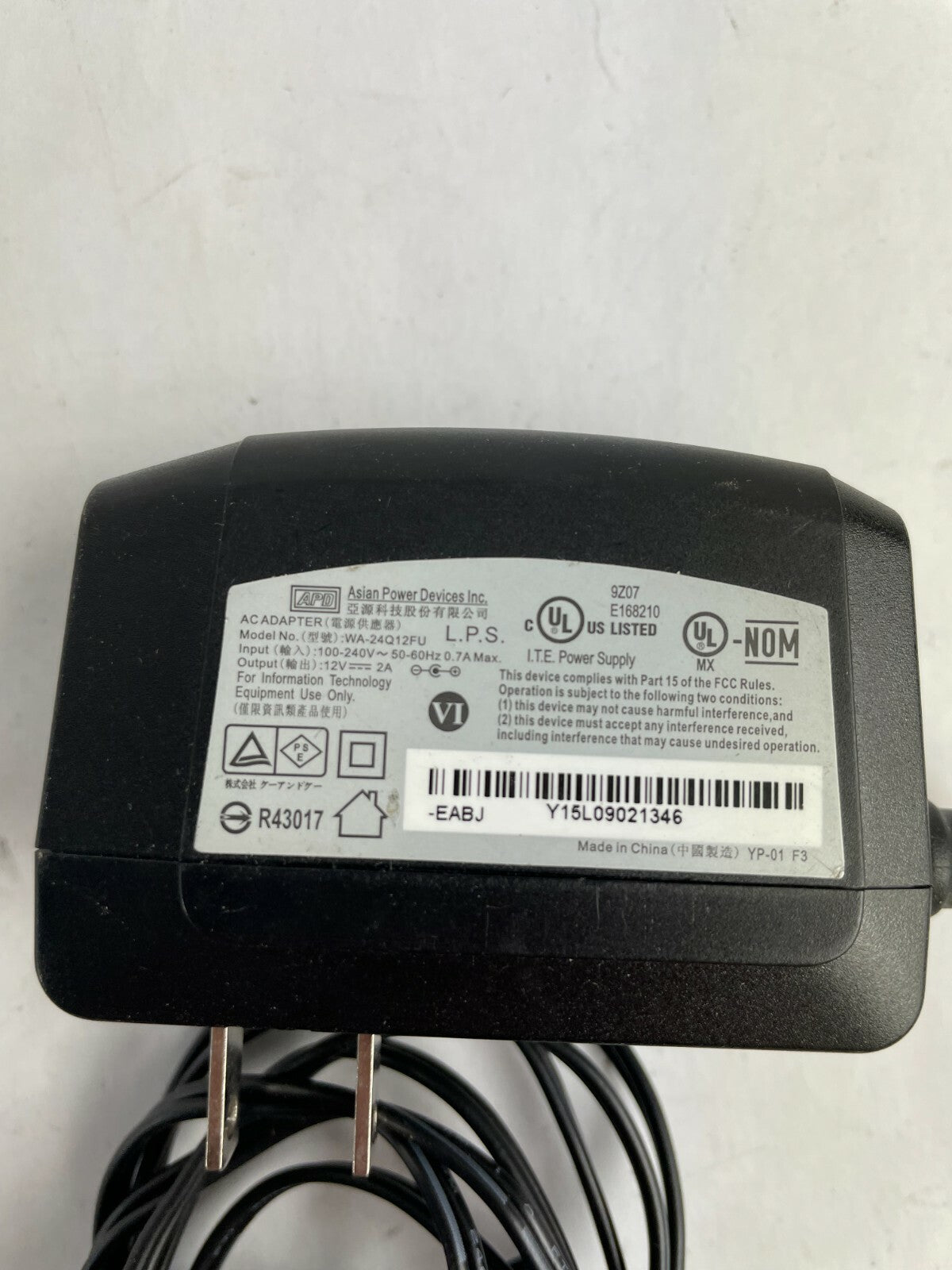 Genuine APD WA-24Q12FU Ac Adapter Output 12 V 2 A Power Supply Adapter A79