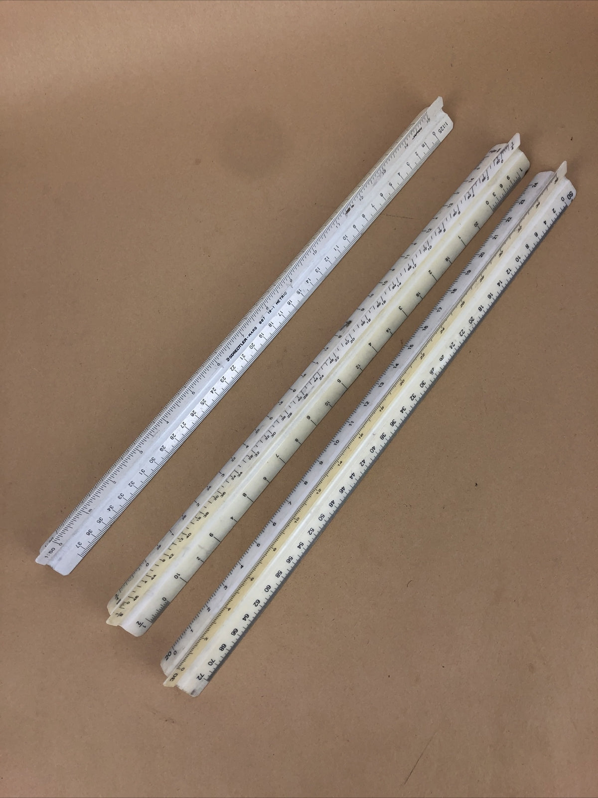 Lot of 3 DRAFTING Engineer Metric rulers TRIANGLE Staedtler 987 19-34 19-37 19-1