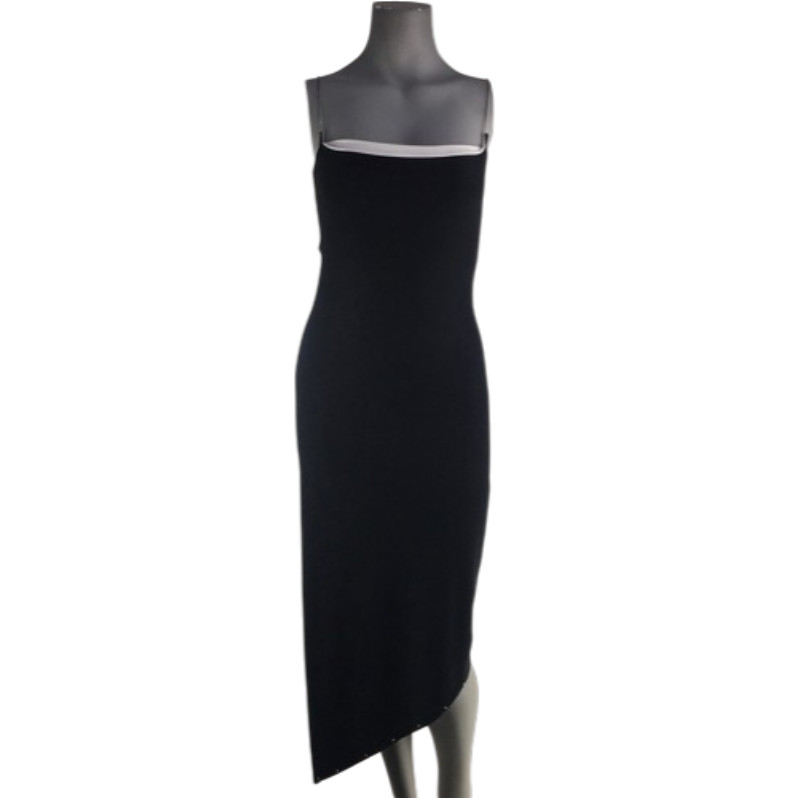 ESP Womens Sheath Dress Black Spaghetti Strap Asymmetric Studded Stretch S New