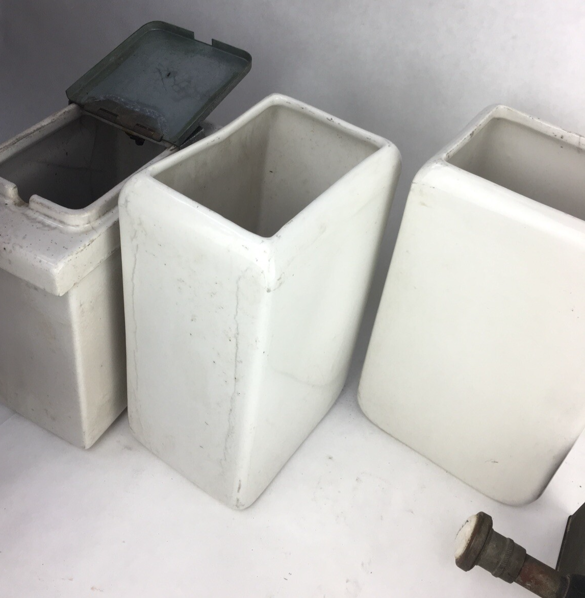 Vintage / Antique Porcelain Ice Cream Soda Fountain Topping Dispenser Lot RARE