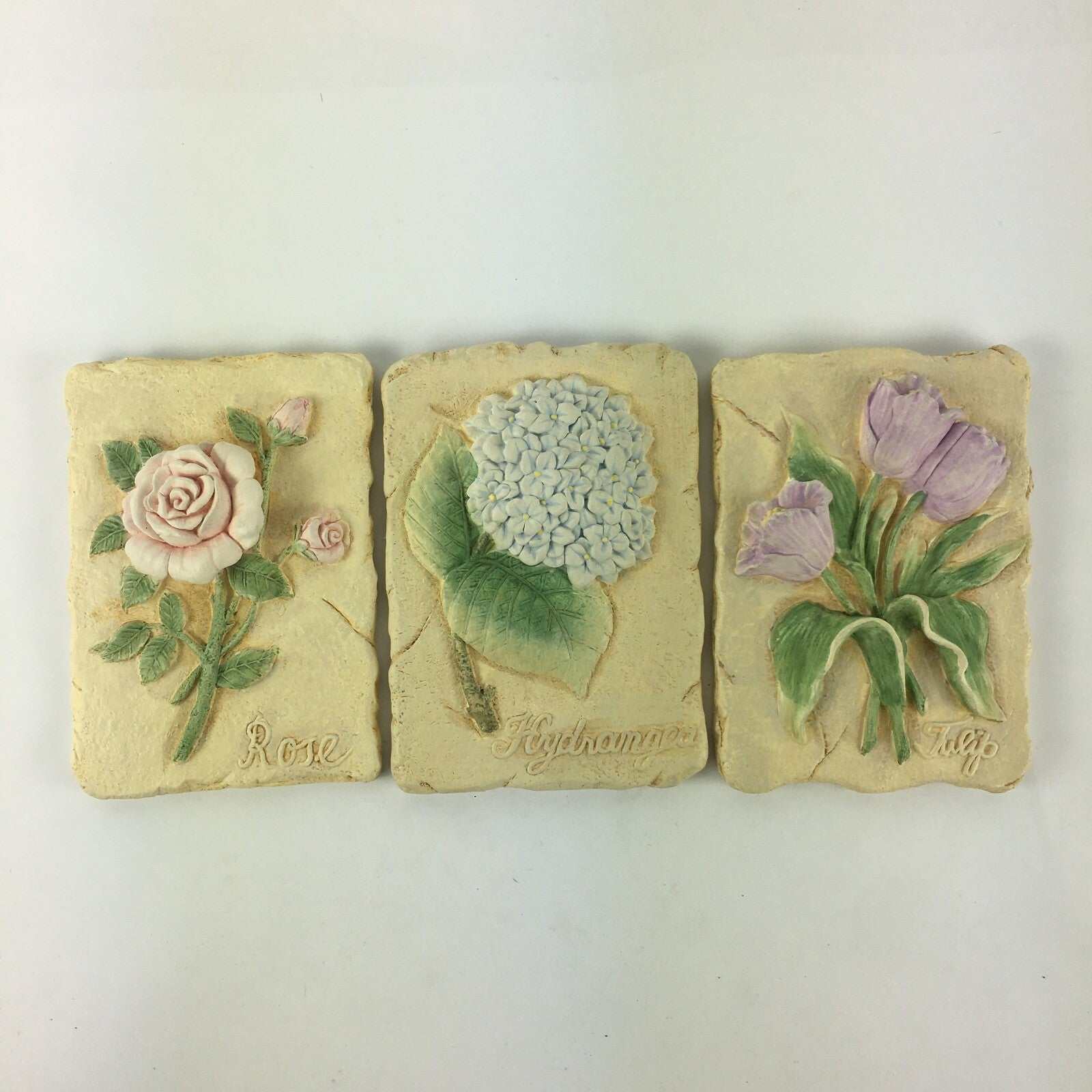 Trio of Spring Wall Plaques Gift Collection Rose Hydrangea Tulip T1
