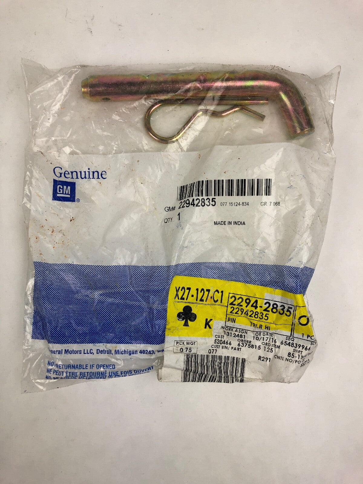 Genuine GM OEM Trailer Hitch-Rear Bumper-Pin 22942835 - FSTSHP