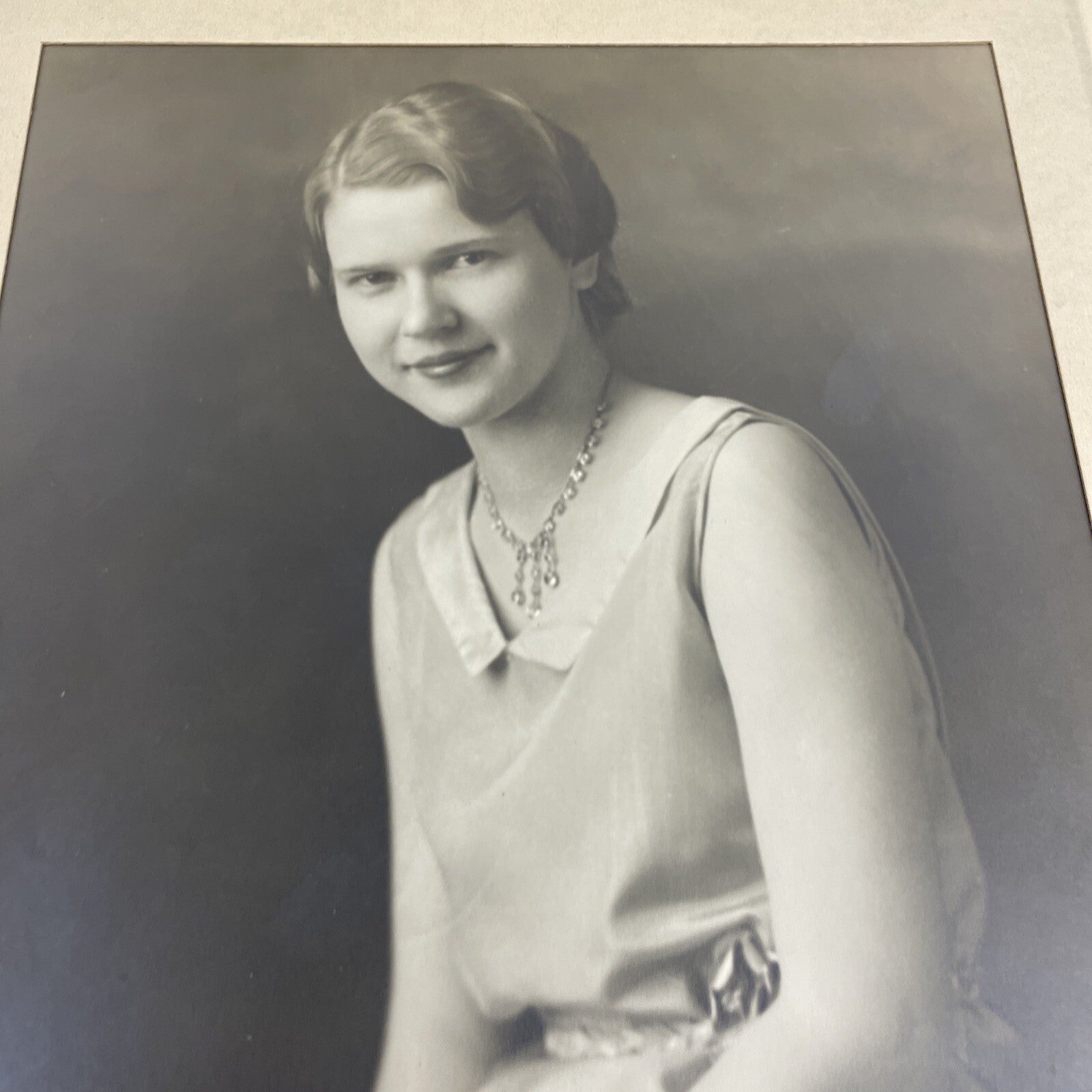 Antique Photo Pretty Young Girl Posing 1920s Period Clothing in Frame Card 7x9