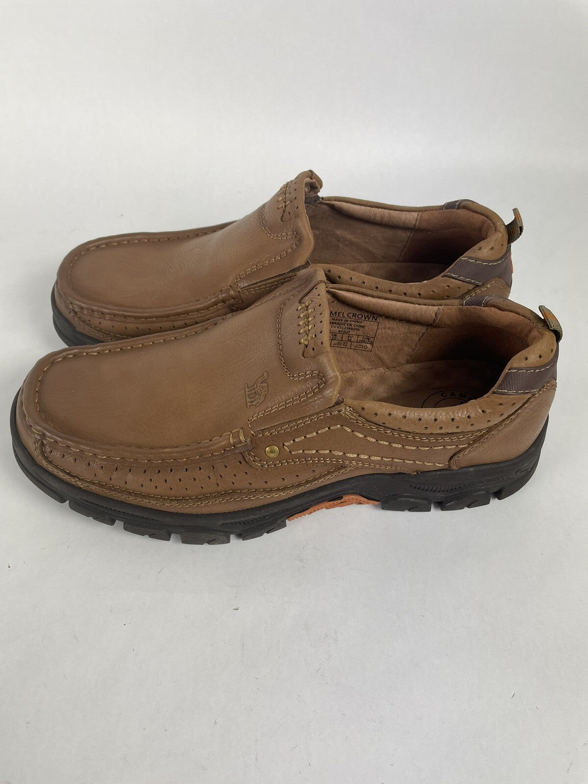 EUC Camel Crown Mens Leather Khaki Light Brown Loafers Shoes Size 11