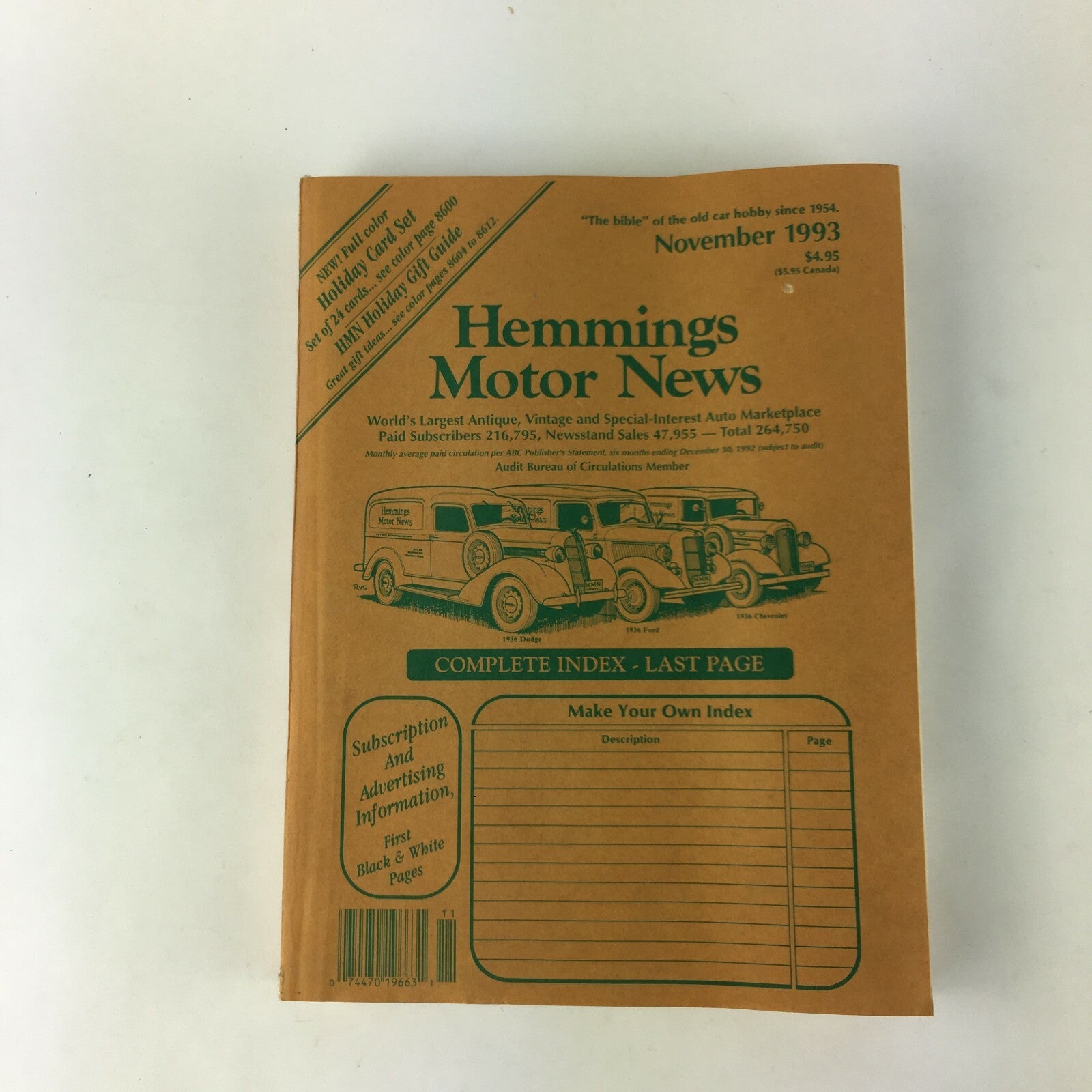 November 1993 Hemmings Motor News Magazine Holiday Card Set HMN Holiday Gift ..