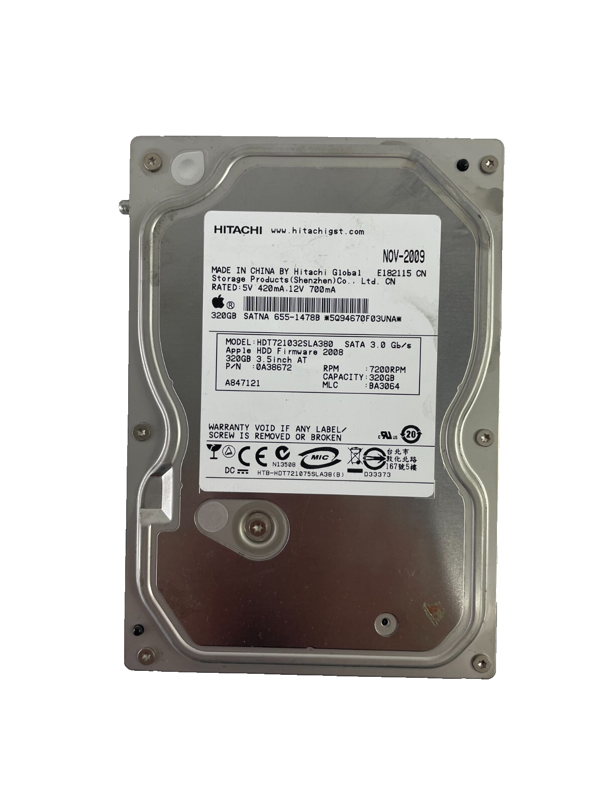 Hitachi Model HDT721032SLA380 320GB SATA Internal Drive 7200RPM Cache 8 MB