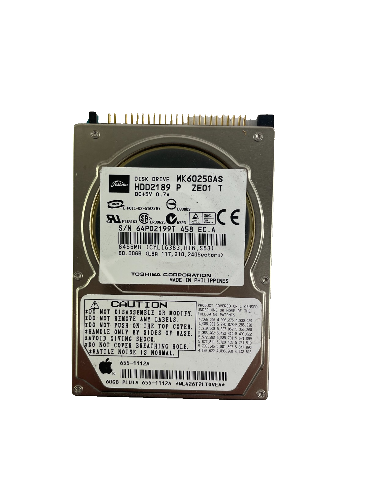Toshiba Disk Drive HDD2189 Model MK6025GAS SATA Hard Drive 4200RPM Cache 8 MB