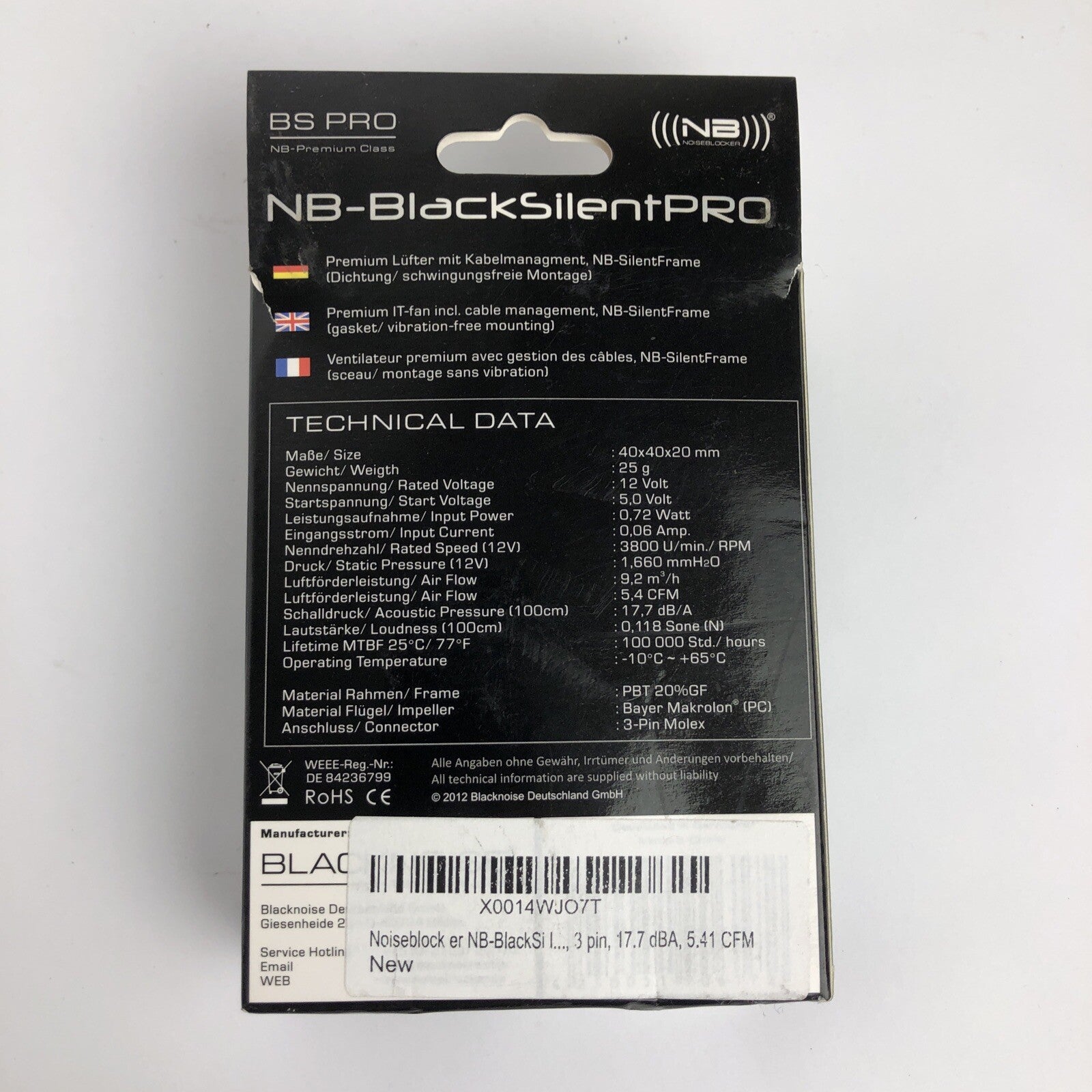 Noiseblocker Black Silent Pro PM-2 40mm Computer Case Fan - German Engineering