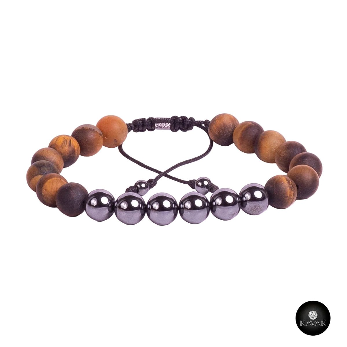 Kavak handmade men's bracelet with genuine tiger eye stones and Acerina beads