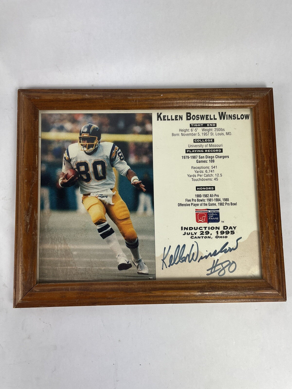 Kellen Winslow Signed 9.5 x 11.5" Framed Induction Day Hall of Fame HOF Chargers