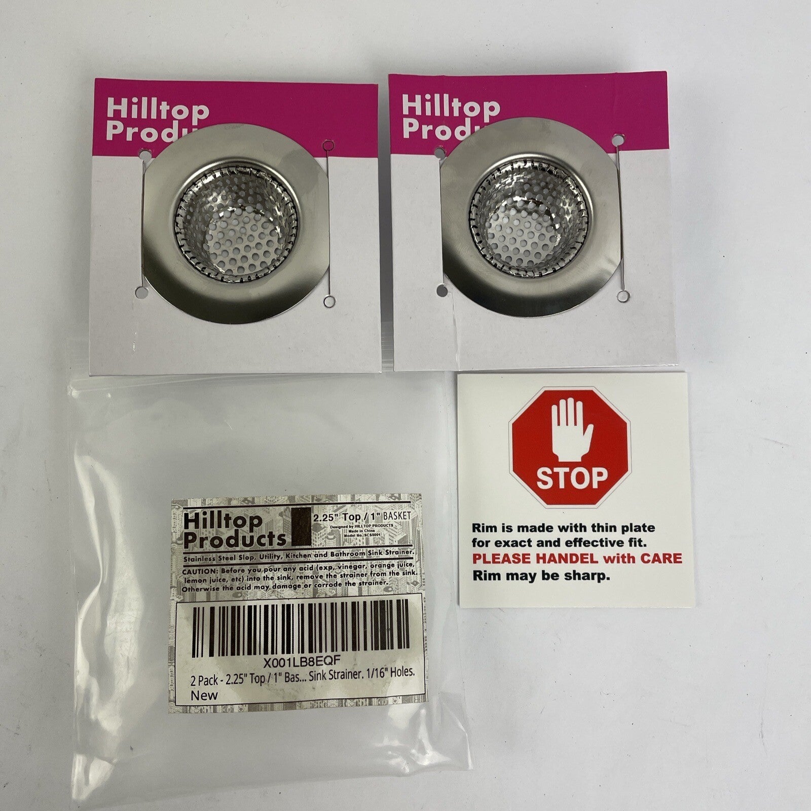 2 Pack - 2.25 Top / 1 Basket- RV Motorhome 5th Wheel Stainless Sink Strainer NEW