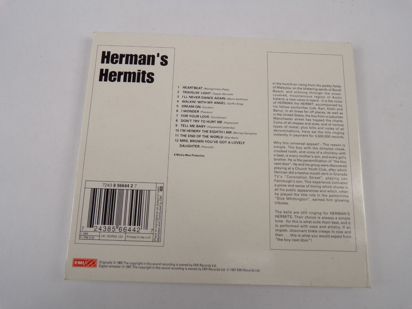 Herman's Hermits Heartbeat For Your Love Travelin Light I Wonder CD#26
