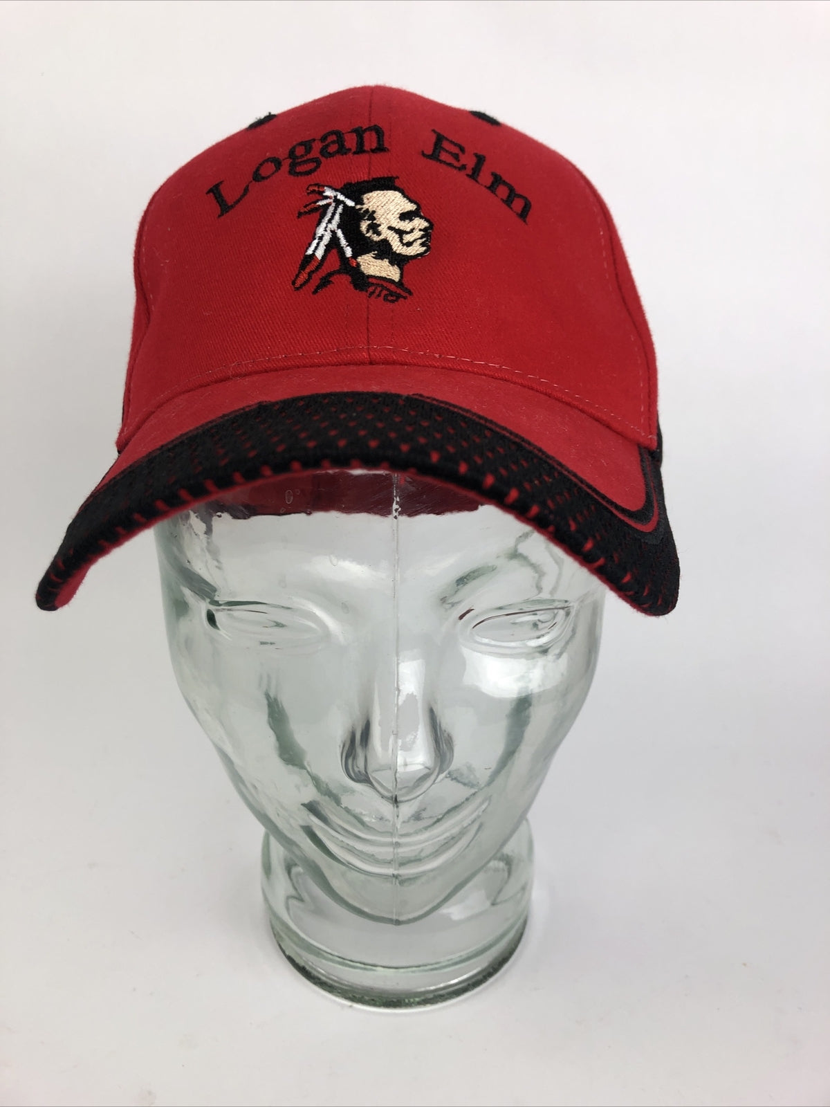 Vintage LOGAN ELM High School Braves Hat Hook & Loop Closure RED OSFM OTTO Caps