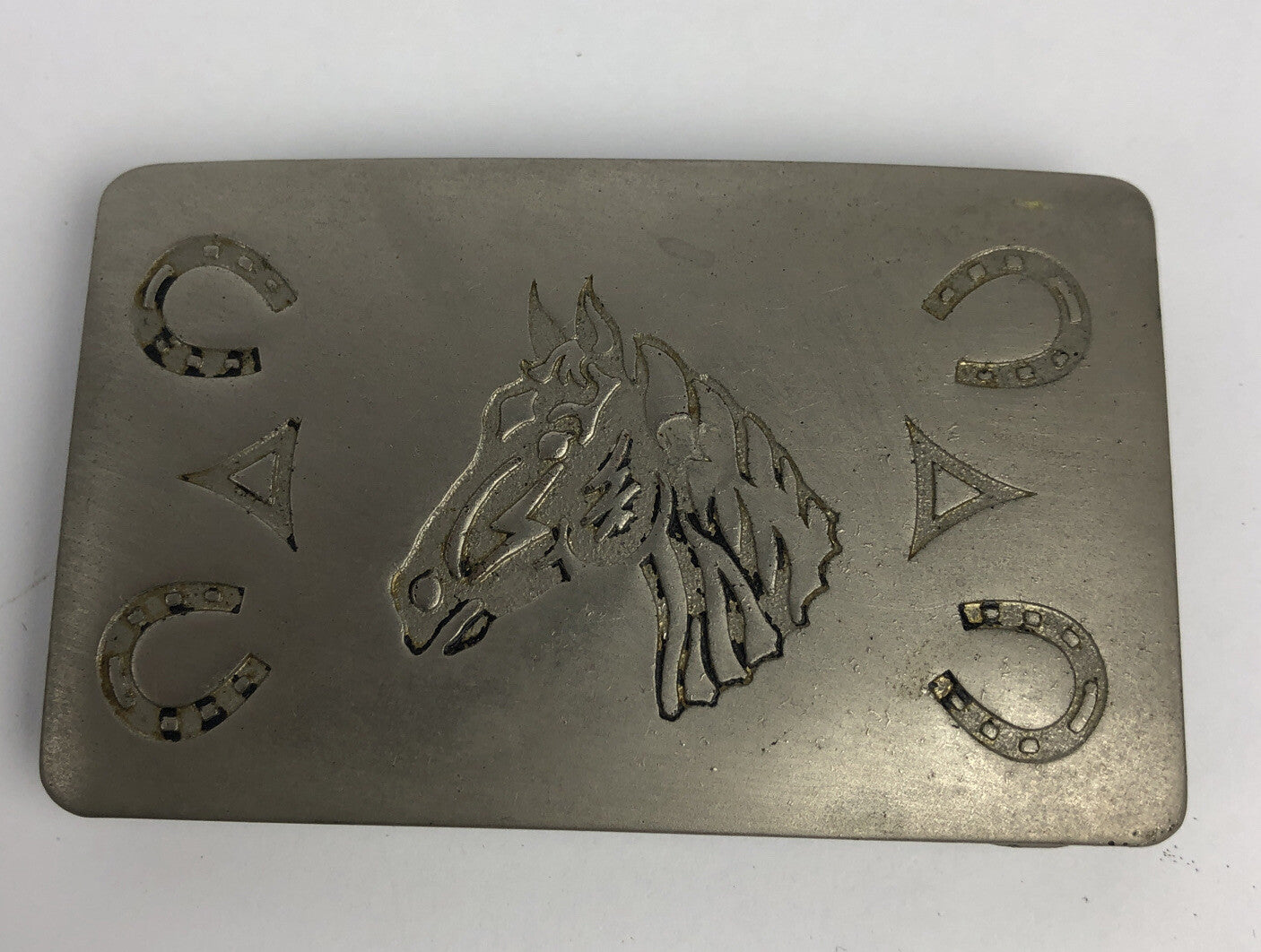 Vintage Chambers Belt Co. USA Horse Head Belt Buckle Horseshoes - Fast Free Ship