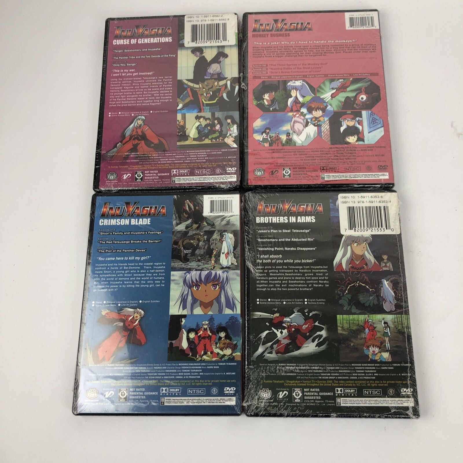 4 x Inuyasha Anime DVD Lot Crimson Blade Monkey Business + + Brand New Sealed