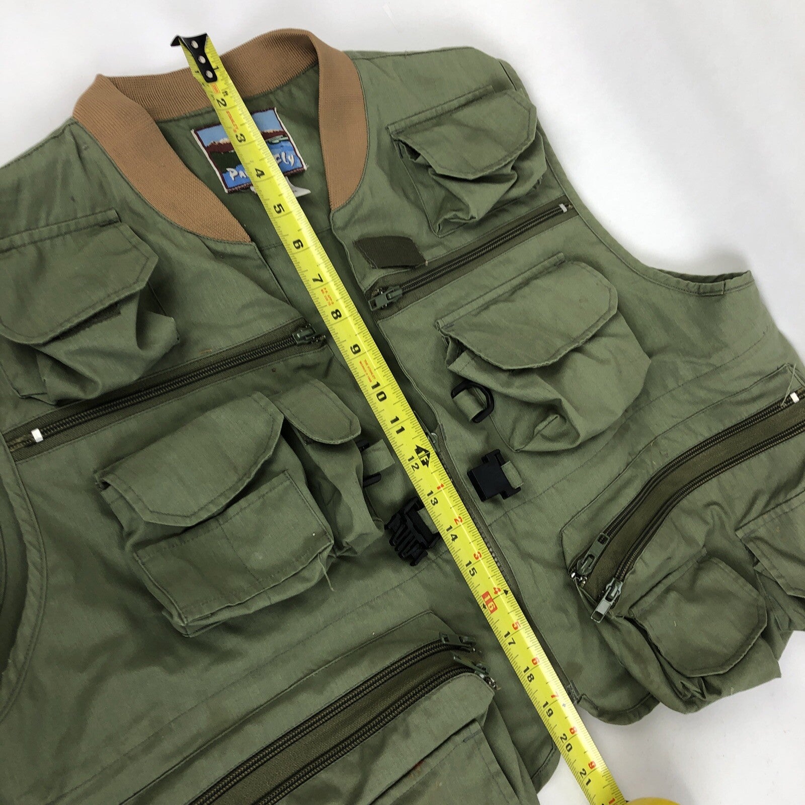Pacific Fly Group Pro fly fishing vest olive green large with multiple storage pockets
