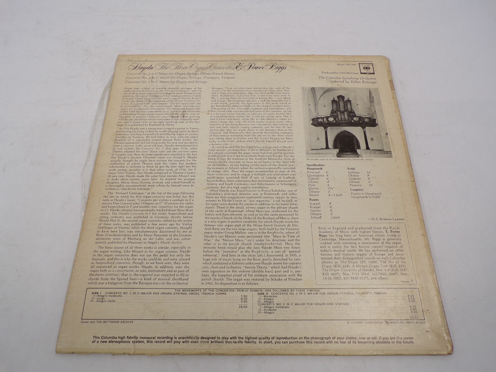 Haydn The Three Organ Concertos E.Power Biggs Symphony Orchestra Vinyl Records