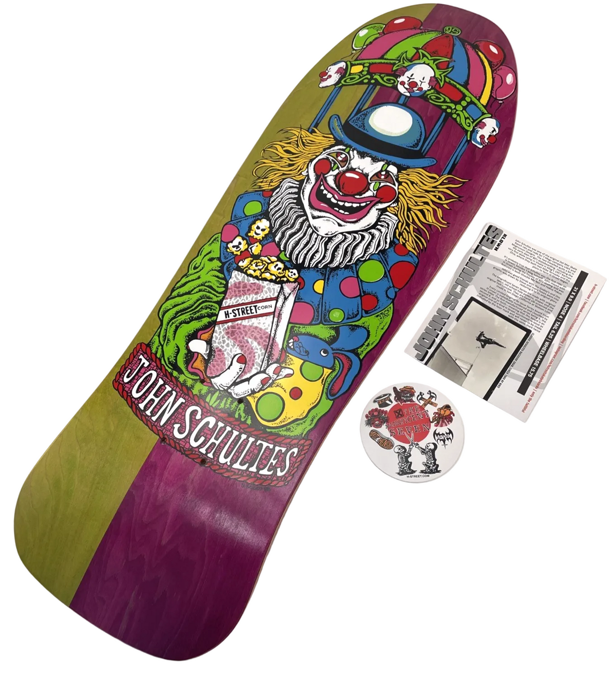 H-Street John Schultes A Series Clown skateboard deck #09 of 136 purple green yellow veneer