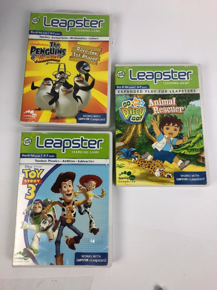 Bundle 3 X Leapster Leapster2 Toy Story 3, Penguins Of Madagascar Go Diego Go VG