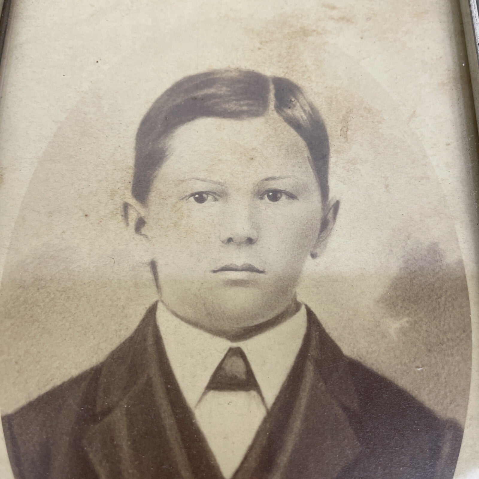 Antique Vintage Framed photo Handsome Boy Young Man Portrait -Drowned at age 16