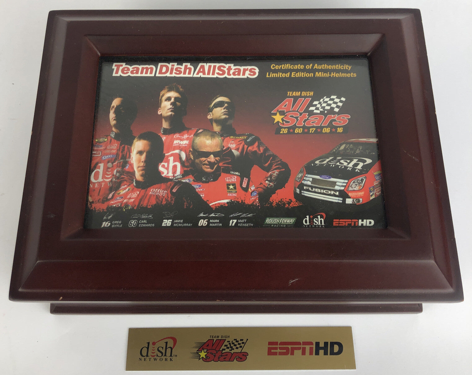 5 x ESPN Team Dish Allstars Nascar Mini Helmets with Real Wood Presentation Box