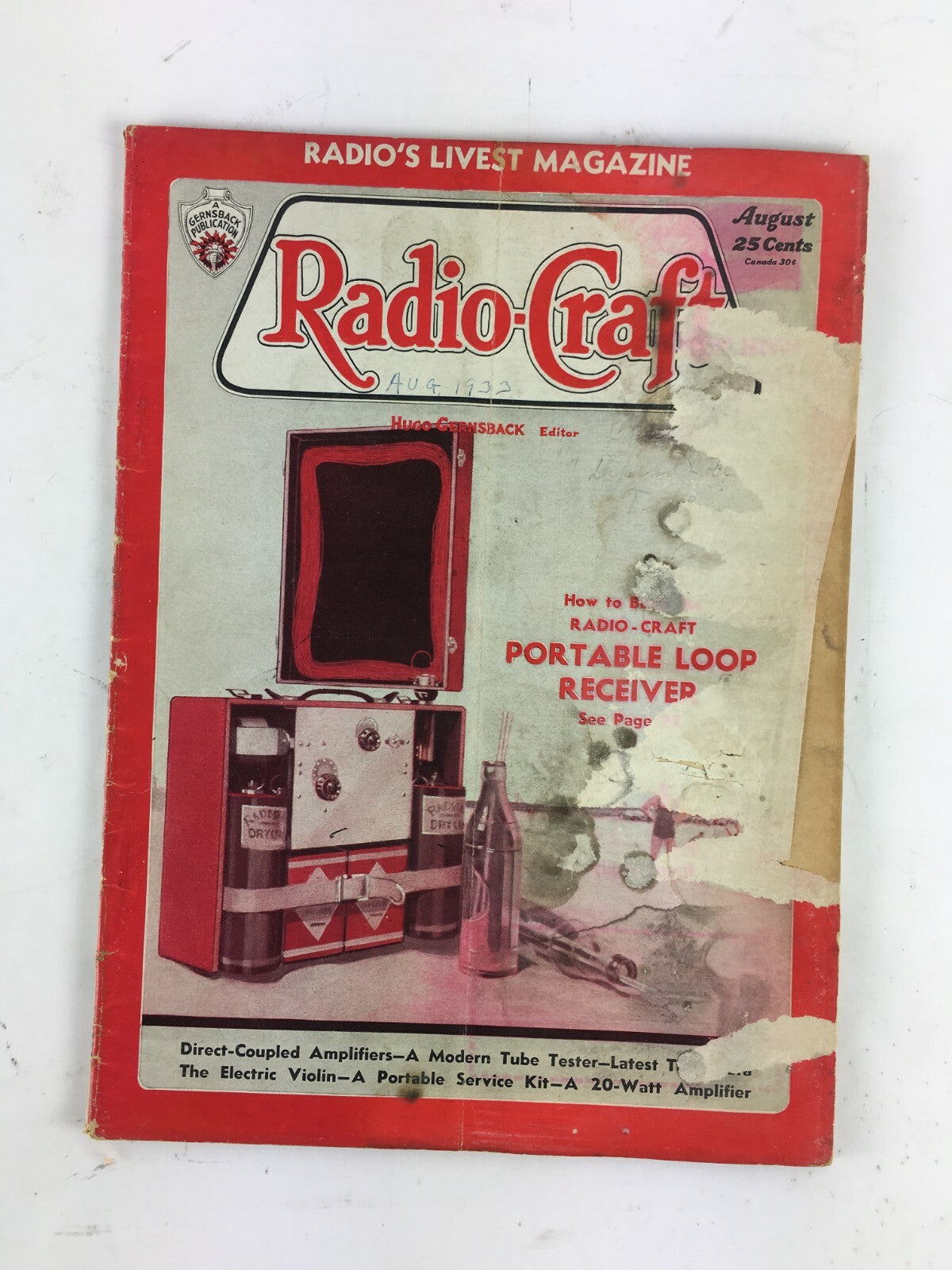 August 1931 Radio Craft Hugo Gernsback Magazine Portable Loop Receiver E-Violin
