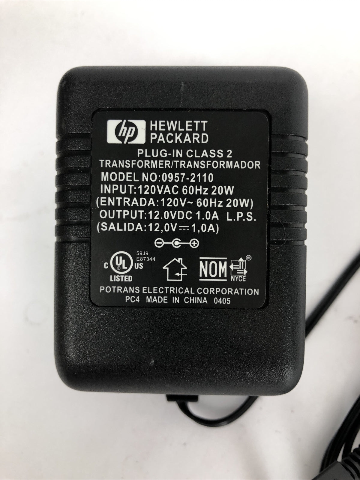 OEM HP 0957-2110 12VDC 1.A 1000mA 20w AC Adapter 2 Prong Wall to Barrel A18