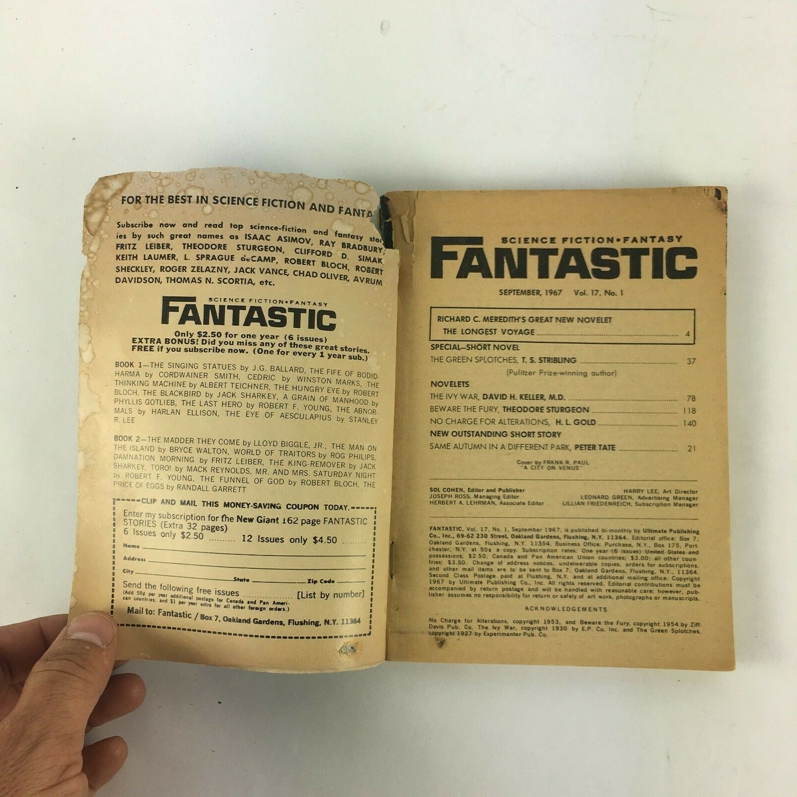 September 1967 Science Fiction Fantasy Fantastic Richard C. Meredith's Great