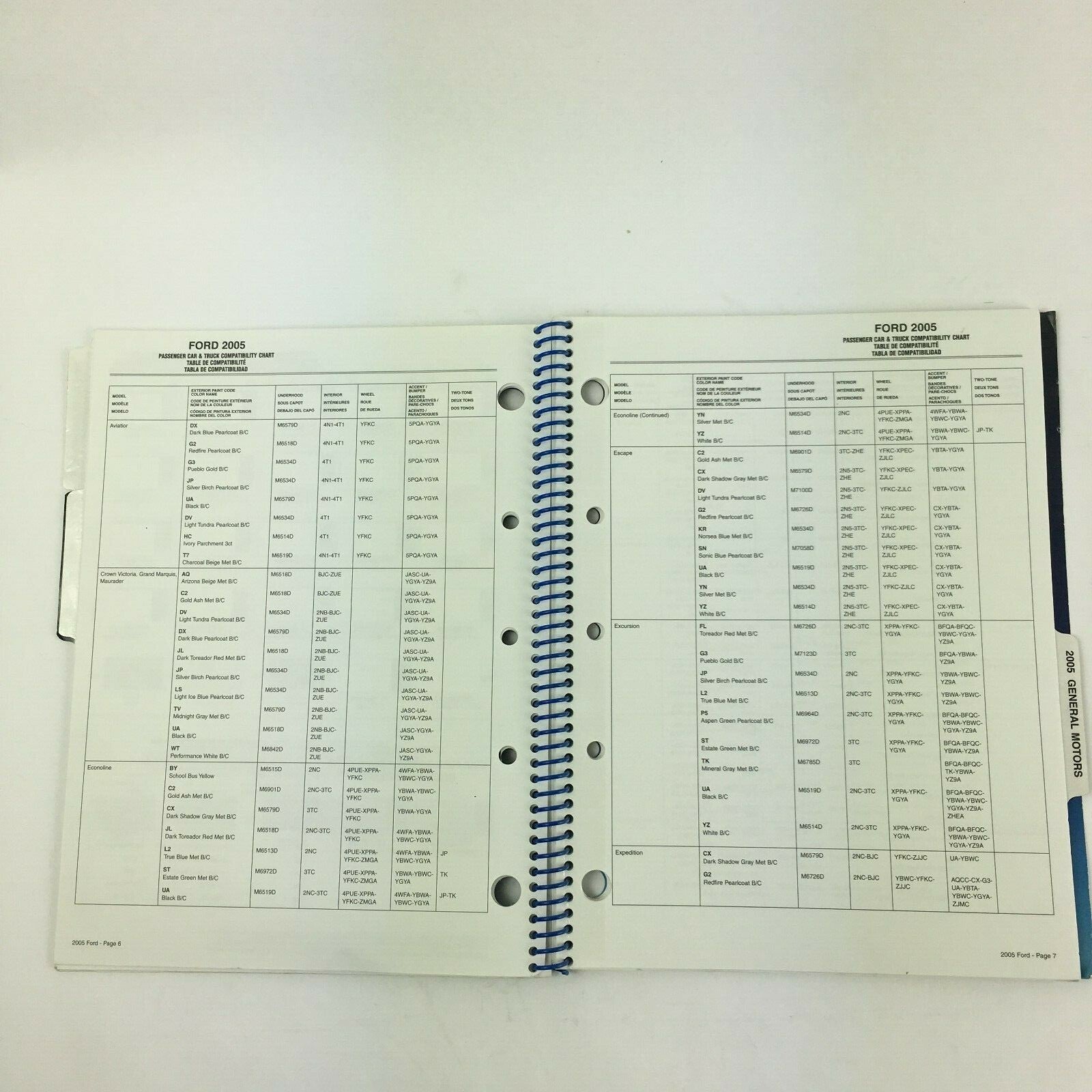 Ford 2005 General Motors Domestic Color Code Information Manual