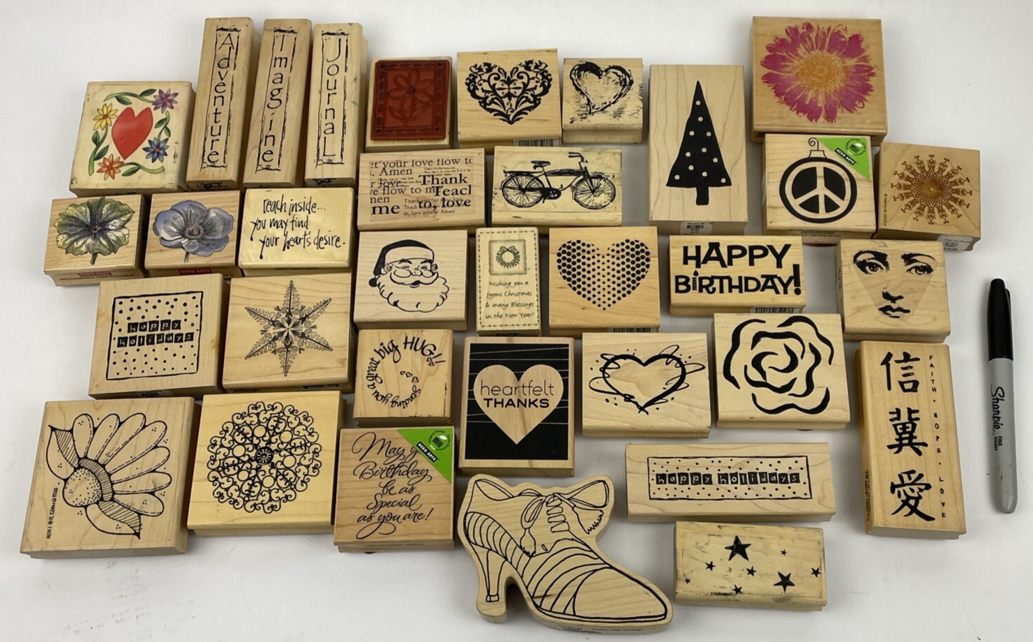Rubber Stamp Lot of 34 SANTA Flowers Christmas Words Scrapbook Paper New Used