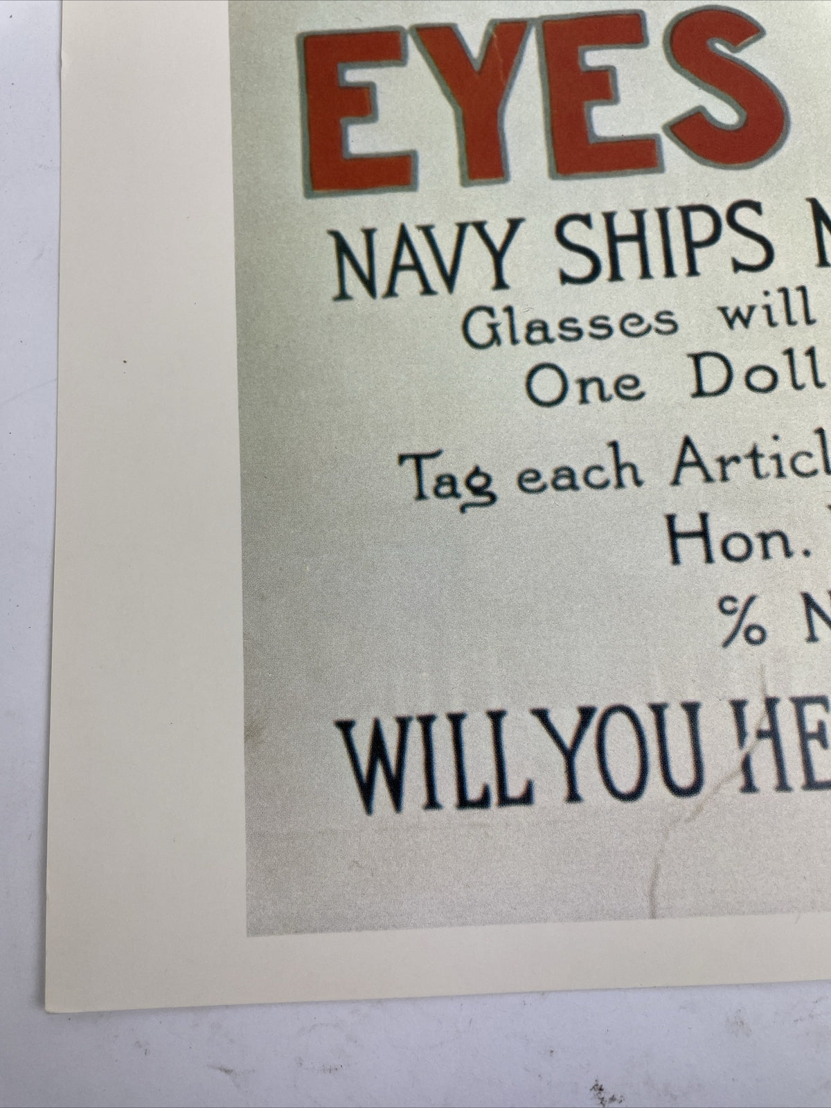 U.S.A Navy Recruitment Poster WILL YOU SUPPLY EYES - MILITARY 16"x20" Vintage