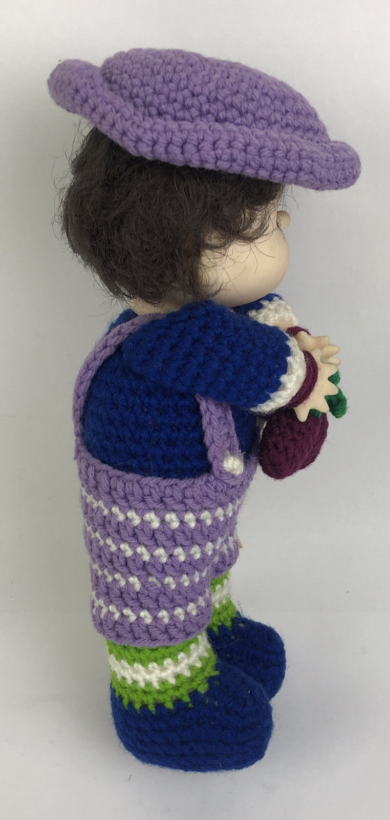 Hand Crafted Crochet Doll w Hat And Purse Knitted Soft Toy 12" " Plumb Pudding "